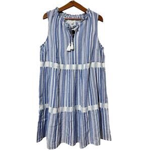 J.Jill Cotton Stripe Shift Mini Dress Size 2X Blue Beachy Vacation Travel NEW